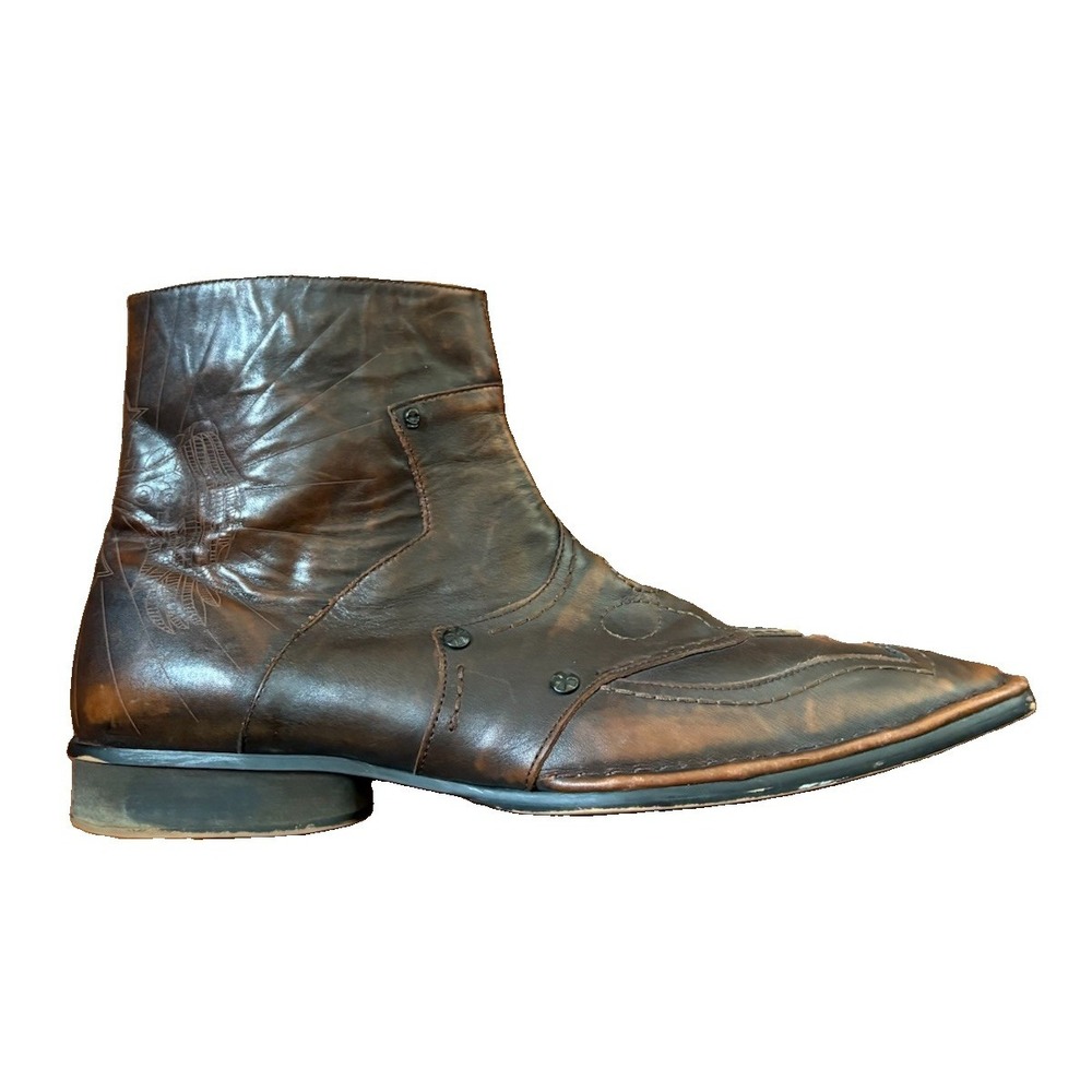 Mark Nason Brown Distressed Leather Boots Men's 13 Made in Italy Side Zip